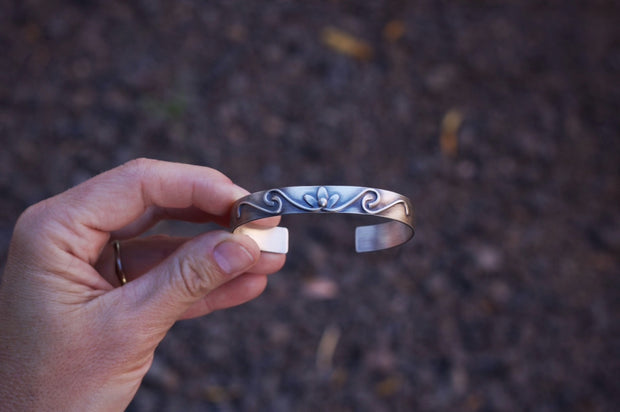 Lotus Flower Cuff Bracelet - Reclaimed Fine / Sterling Silver