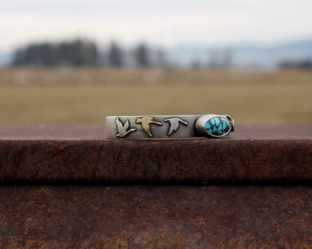 Morning Migration Cuff #4 - Turquoise, Sterling Silver, & 18K Gold