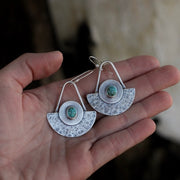 Hammered Shield Earrings + Turquoise. Reclaimed Sterling Silver.
