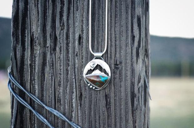 Open Range Mountain Pendant, Reclaimed Sterling + Ceremonial Turquoise
