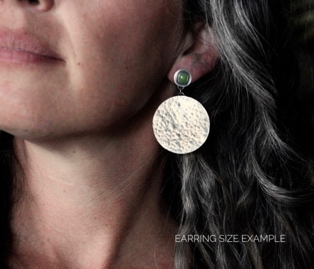 Large Hammered Disc Earrings. Sterling + Turquoise Stud Posts