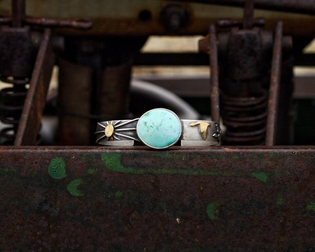 Morning Migration Cuff #1 - Turquoise, Sterling Silver, & 18K Gold