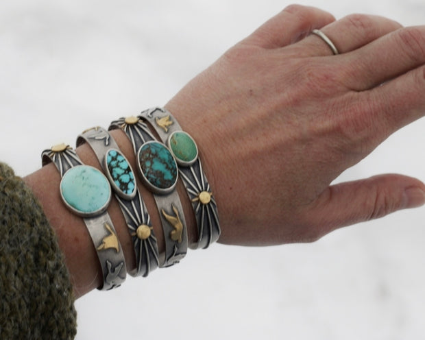 Morning Migration Cuff #2 - Turquoise, Sterling Silver, & 18K Gold