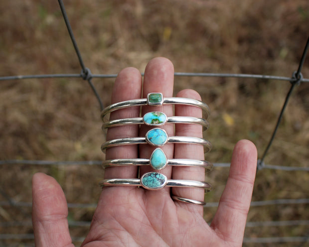 Minimalist Cuff, Turquoise + Sterling Silver. Fits 6.5" wrist (resizable)